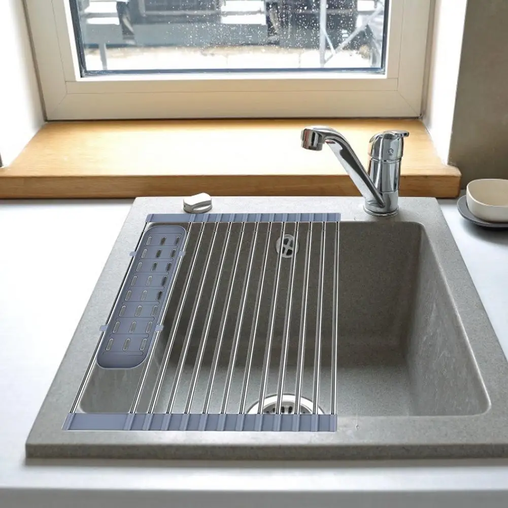 

Folding Telescopic Drain Rack Sink Storage Shelf Roll Up Dish Tableware Bowl Drying Rack Kitchen Stainless Steel Storage Shelf
