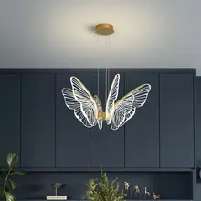 Nordic Simple Modern Butterfly Living Room LED Pendant Lamp Bedroom Kitchen Creative Golden Transparent Acrylic Wing Chandelier