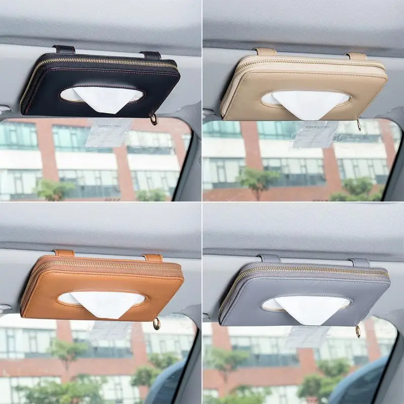 

Car sun visor tissue box Car paper towel hanging type High quality leather tissue bag BoxHolder car Interior Storage Accessories