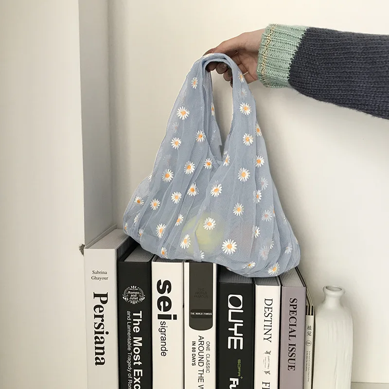 Милая девушка эко хозяйственная сумка цветок органза пряжа Эко многоразовая для