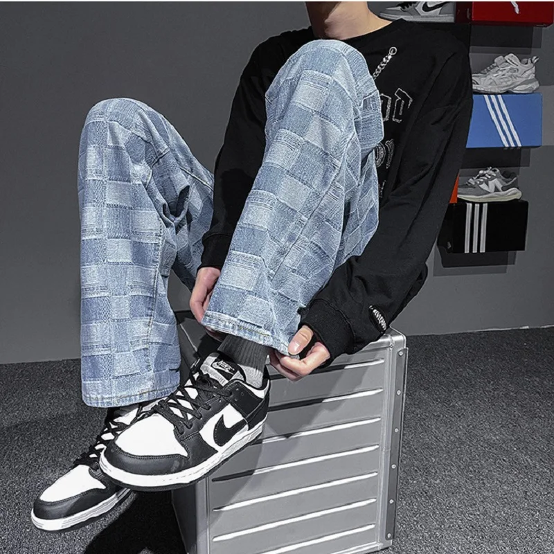 Men Fashion Wide Leg Jeans Mopping Straight Jeans Men Fall Feeling Ins Tide Brand Trend Casual Mens Loose Jeans Street Wear