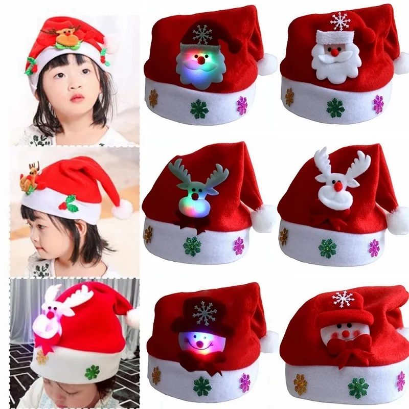 

LED Christmas Hats Light Up Cap Snowman Elk Santa Claus Hats for Adult Kids New Year Navidad 2022 Party Decoration Xmas Gifts