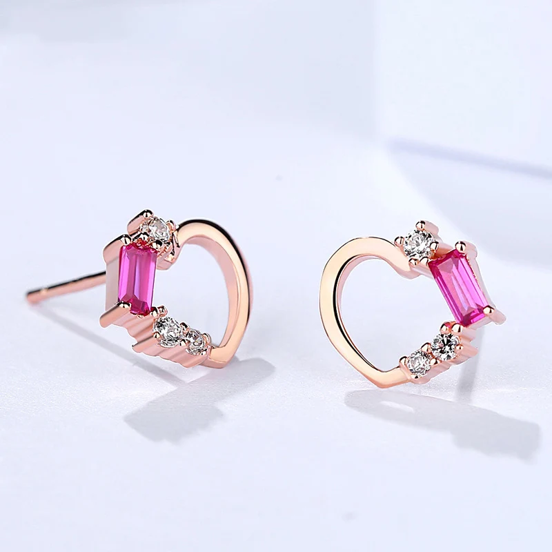 

FNJ Heart Earrings 925 Silver Jewelry Original Pure S925 Sterling Silver Stud Earring for Women cubic Zircon