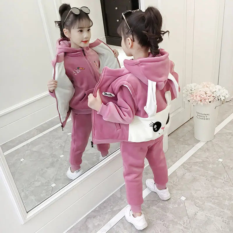 

New Girls Clothes Sets 2021 Teen Kids Tracksuit Autumn Winter Vest + Coat + Pants 3pcs Girl Children Clothing Suits 8 10 12 year