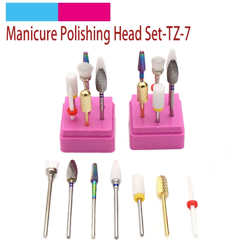 7 шт. Вольфрам Сталь керамики Шлифовальная головка для ногтей фрезерные Маникюр