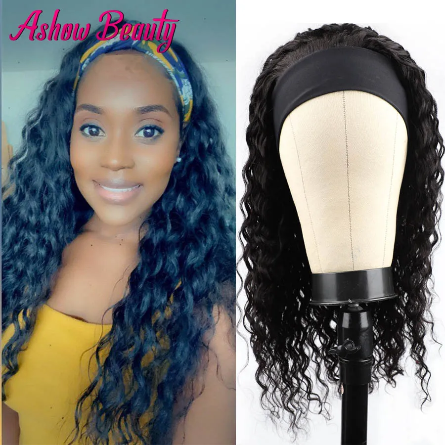 

Водная волна человеческих волос парик с головной повязкой для черный Для женщин Maylaysian химическое вьющиеся парики из натуральных волос на к...