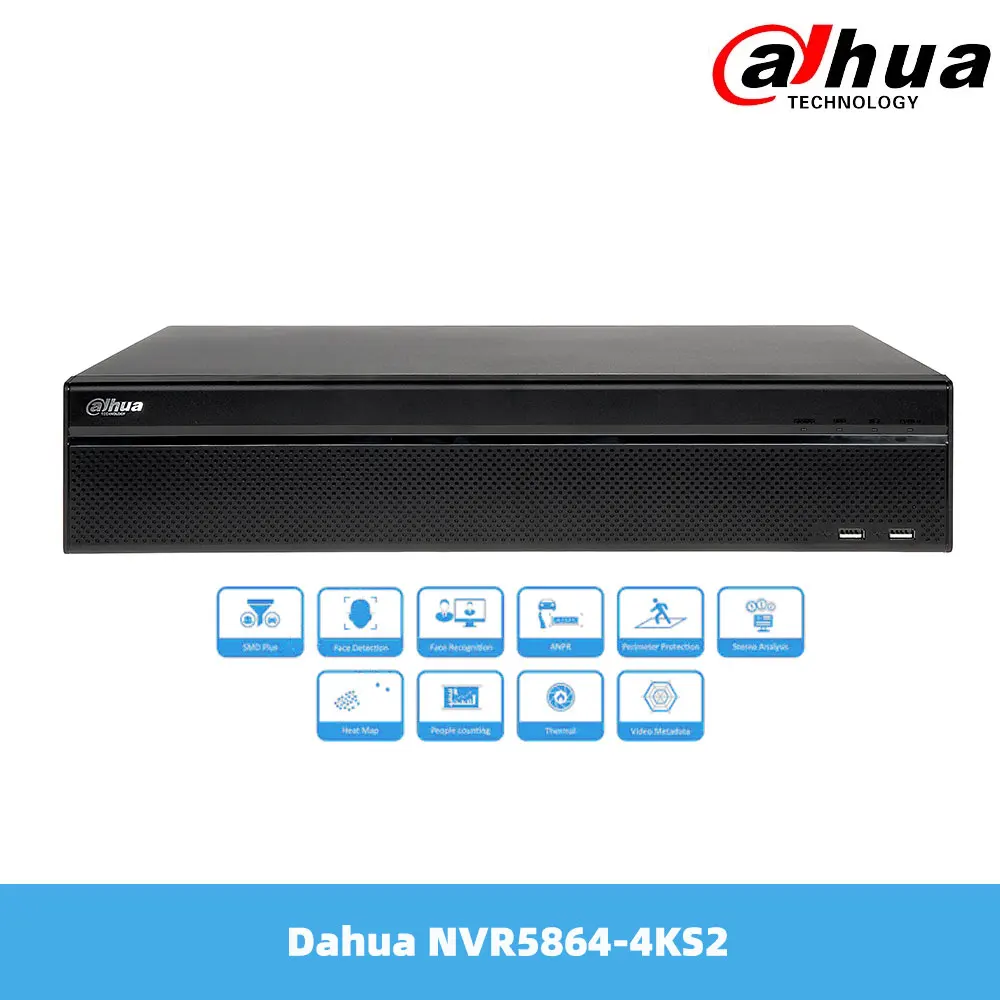 

Сетевой видеорегистратор Dahua 64 канала 2U 4K и H.265 Pro Сетевой Видео Регистраторы NVR5864-4KS2 без Poe 8HDD Порты и разъёмы