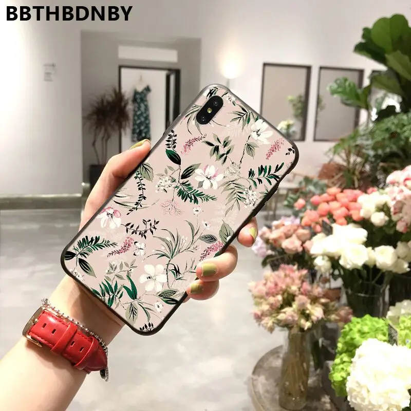Phone Case Summer Palm Leaf Flowers Black Soft Shell Cover for iPhone 11 pro XS MAX 8 7 6 6S Plus X 5 5S SE XR case |