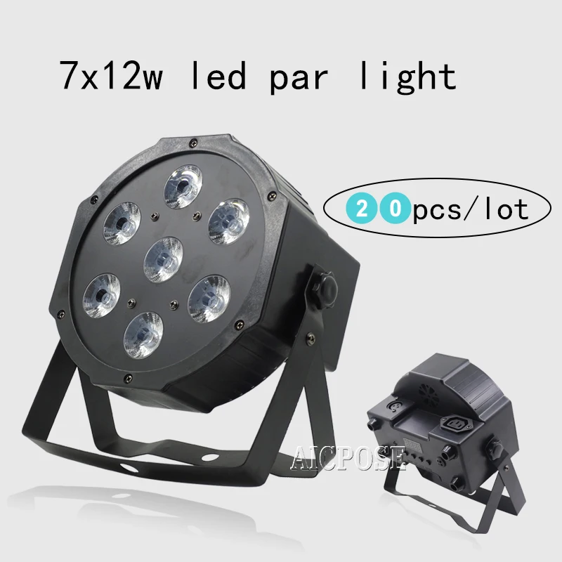 

Светодиодные лампы 20 шт./лот 7*12 Вт, светодиодные лампы 7x12 Вт, Par RGBW 4 в 1, плоский par led dmx512, освещение для дискотеки, профессиональное сценическо...