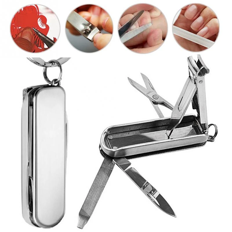 

Folding Nail Clipper Multifunctional 4 In 1 Stainless Steel Nail Clipper Scissors Lima Knife With Key Nail Manicure Tool 1PC