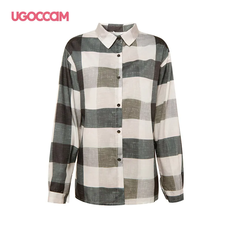 UGOCCAM женская блуза с длинным рукавом Блузка рубашка свободные рубашки для женщин