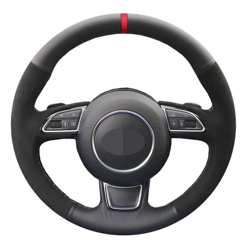 DIY черная замша из натуральной кожи чехол рулевого колеса автомобиля для Audi A3 A4 A5