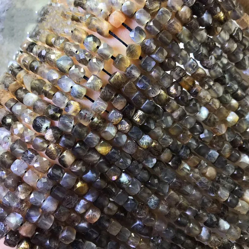 

loose beads pink sunstone square faceted 4/5mm nature for making jewelry necklace 14inch FPPJ wholesale