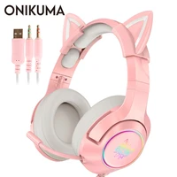 pink gaming headset mouse cat ear pc stereo headphones casque with mic led light for laptop ps4xbox one controller