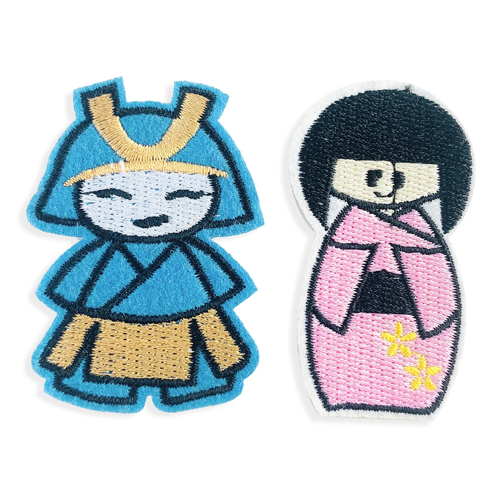 

5PC Kawaii Japanese Style Kimono Girl Warrior Doll Embroidery Iron on Patch Sewing Supply Applique DIY Child T-shirt Decor Badge