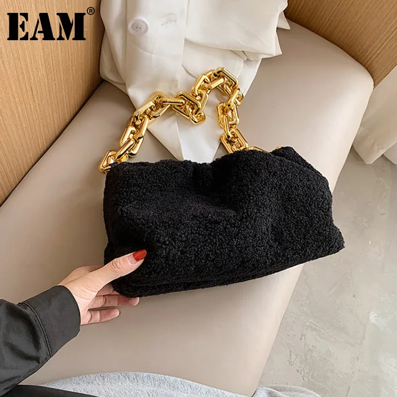 [EAM] искусственный мех цепь клатч с яркими кристаллами сумки на плечо для Для