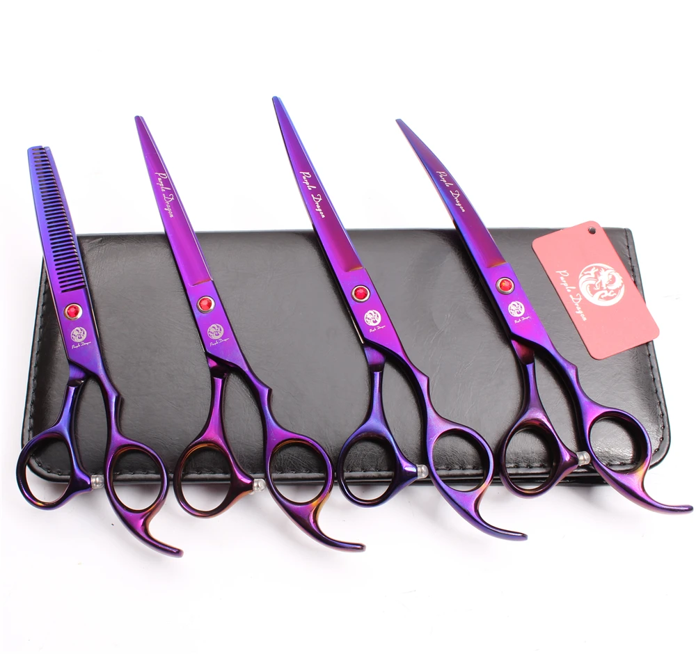 

4Pcs 7" 19.5cm Purple Dragon Scissors for dog Grooming Cutting Shears Thinning Scissors Pets Hair Clipping Shears Add Bag Z3003