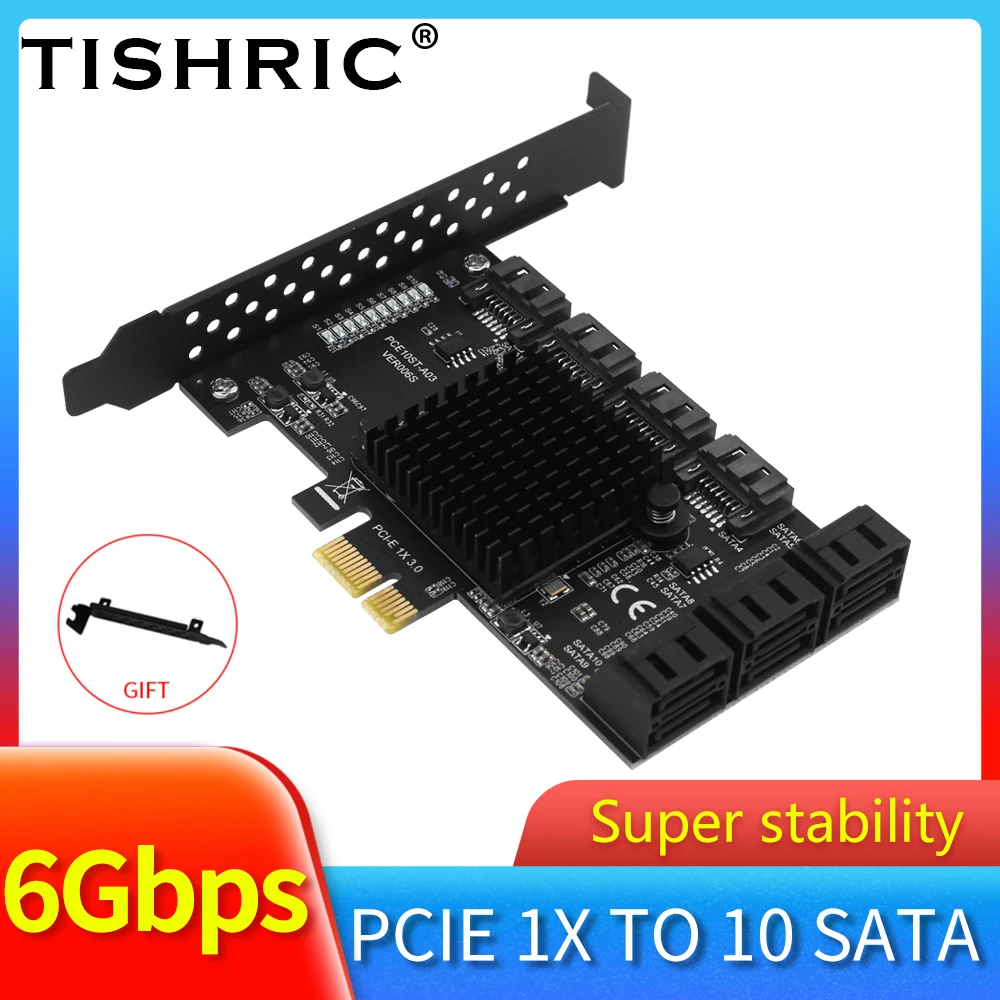 Контроллер Pci Sata TISHRIC плата расширения PCI-E 1X 4X 6/8/10 портов ASM1166 Sata3.0 адаптер |