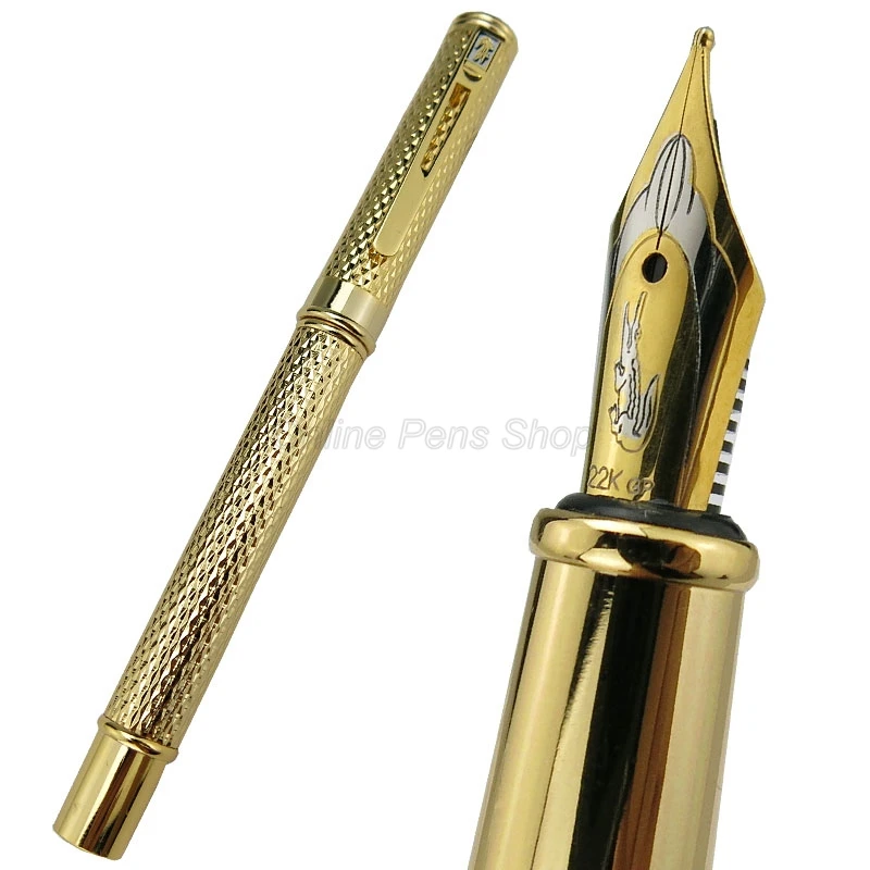 

Crocodile 218 Fully Metal Fountain Pen, Beautiful Ripples Pettern Silver & Golden Color Roller Pen For Best Stationery