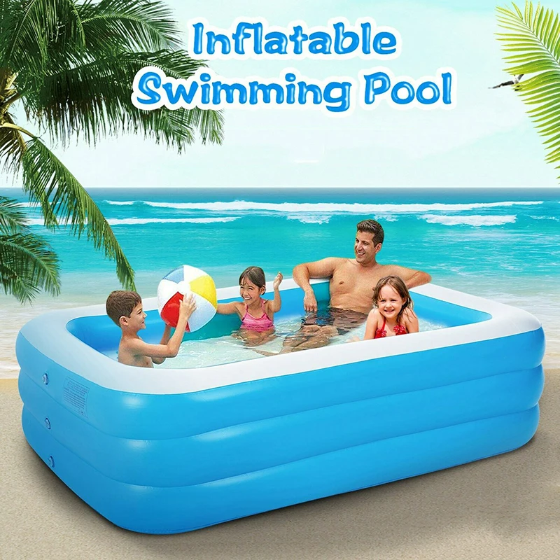 

Rectangular Inflatable Swimming Pool Thicken PVC Paddling Pool Bathing Tub Outdoor Summer Swimming Pool For Kids 110/128/155CM