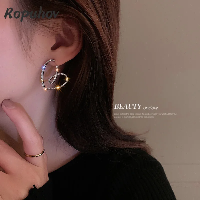 

Ropuhov 2021 New S925 Silvery Needle Woman Korean Diamond Studded Love Simple Earrings Net Red Wind Trend