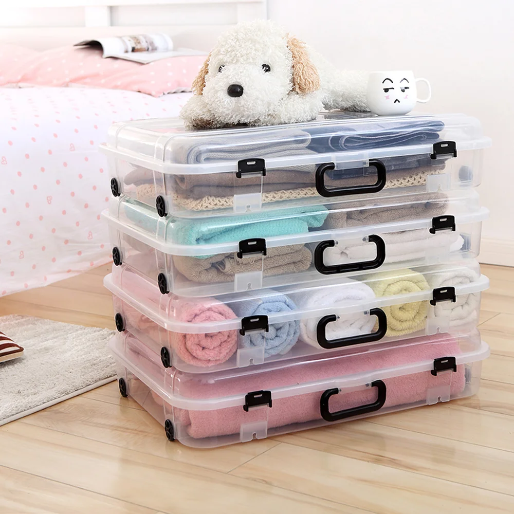 4 шт. прозрачная коробка для хранения на дне кровати переносная одежды большой