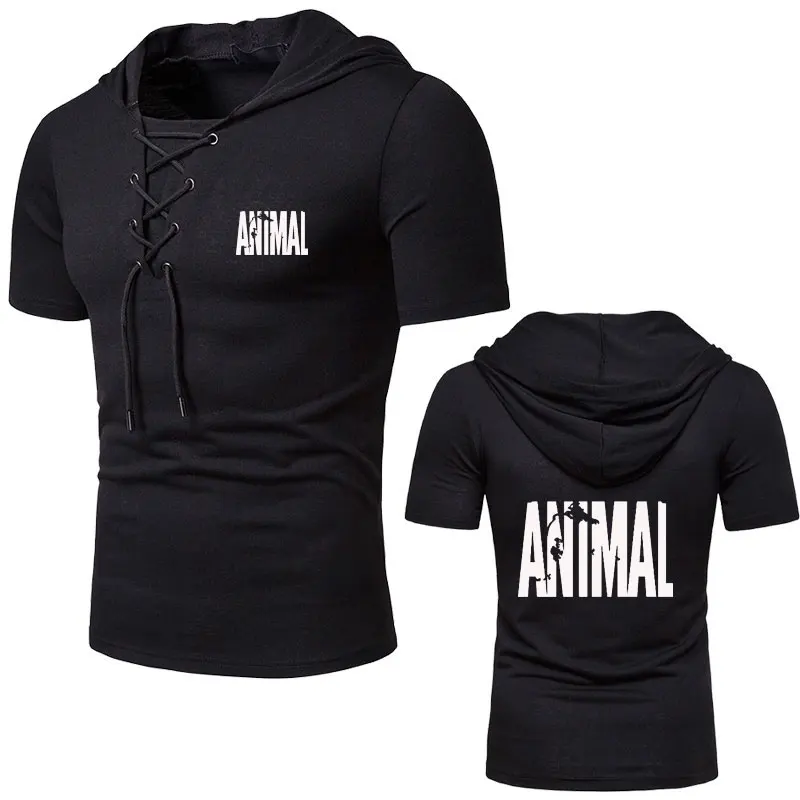 Футболка мужская Спортивная с капюшоном топ принтом животного для фитнеса