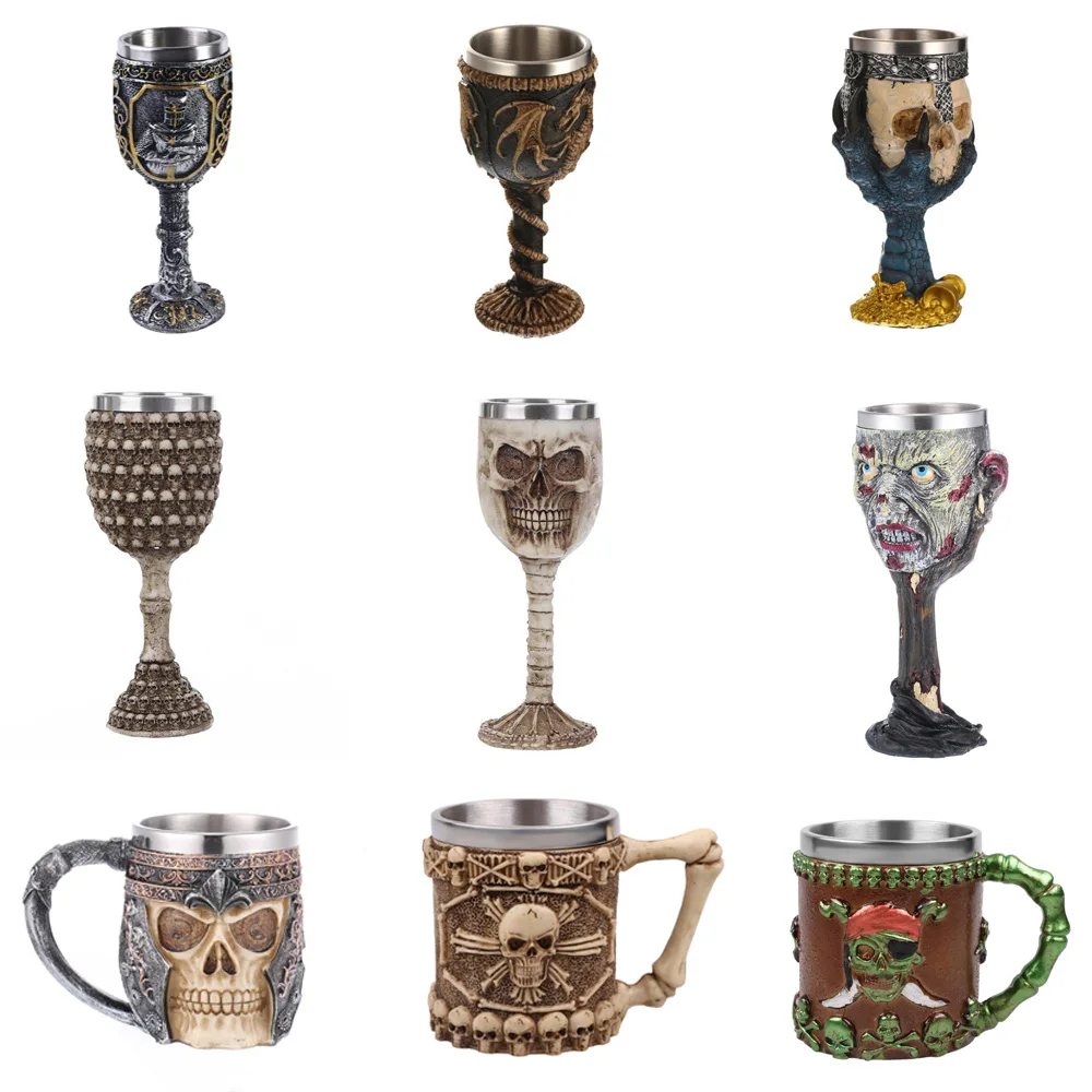 Подарки на Хэллоуин Готическая смола нержавеющая череп винный бокал чашка для