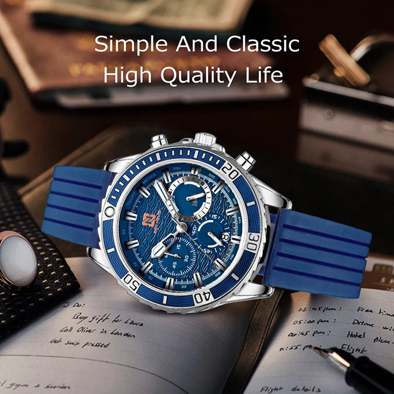 BENNEVIS Для мужчин s часы синий Водонепроницаемый Топ Роскошные Брендовые Часы с