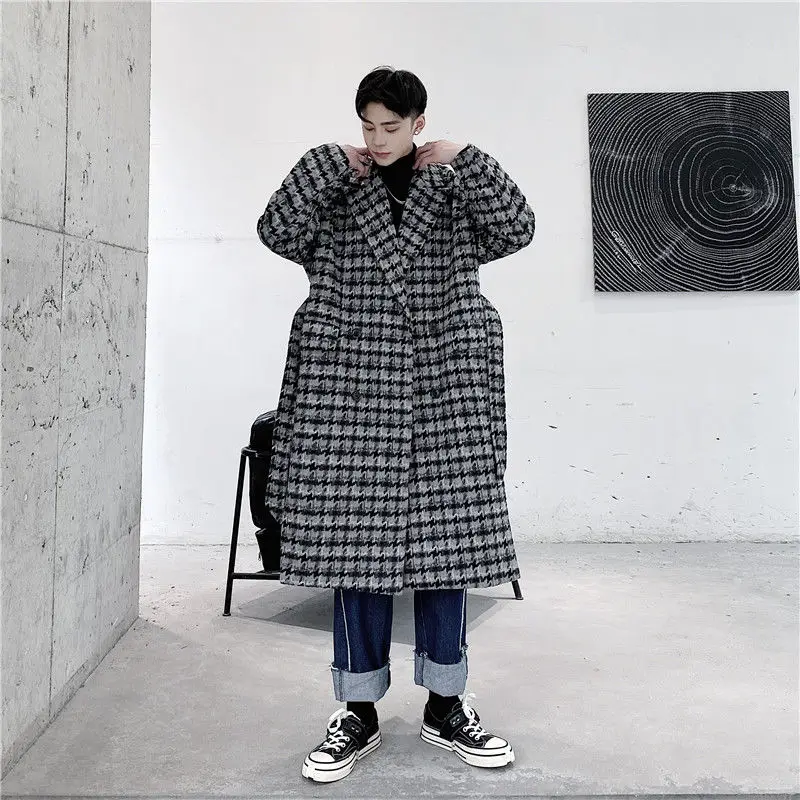 Одежда IEFB большого размера мужское черно-белое шерстяное пальто с узором в