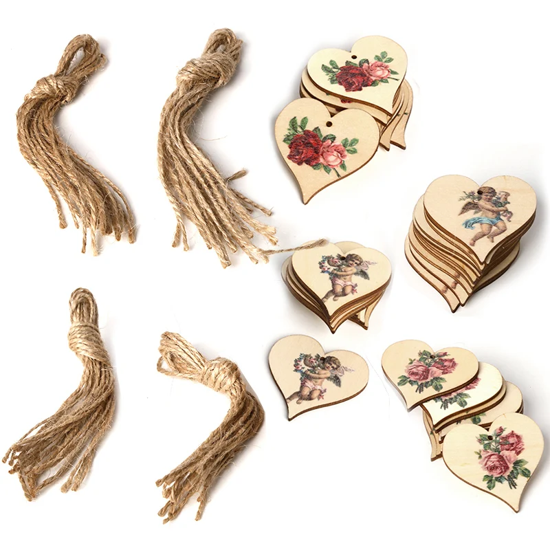 

10 шт. с возможностью креативного самостоятельного выбора между Изделия из дерева деревянная розовое сердце формы Висячие теги украшения св...