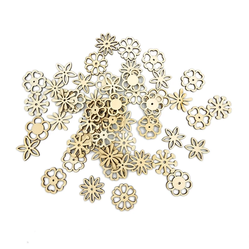 

100pcs Mixed Flower Pattern Wooden Scrapbooking DIY Handmade Crafts Children DIY Graffiti Home Decor,Style Random