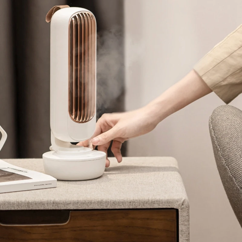 

Green Retro Humidification Tower Fan Office Two in One USB Fan Moisturizing Humidification Spray Desktop Fan