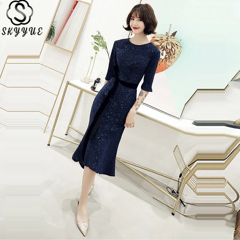 Платья для выпускного вечера Skyyue платья с коротким рукавом и круглым вырезом 2020