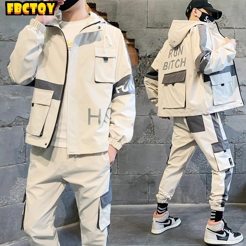 

2021 spring and autumn men's leisure suit Korean fashion trend youth hybrid pants jacket suit men's wear mens hip hop clothing