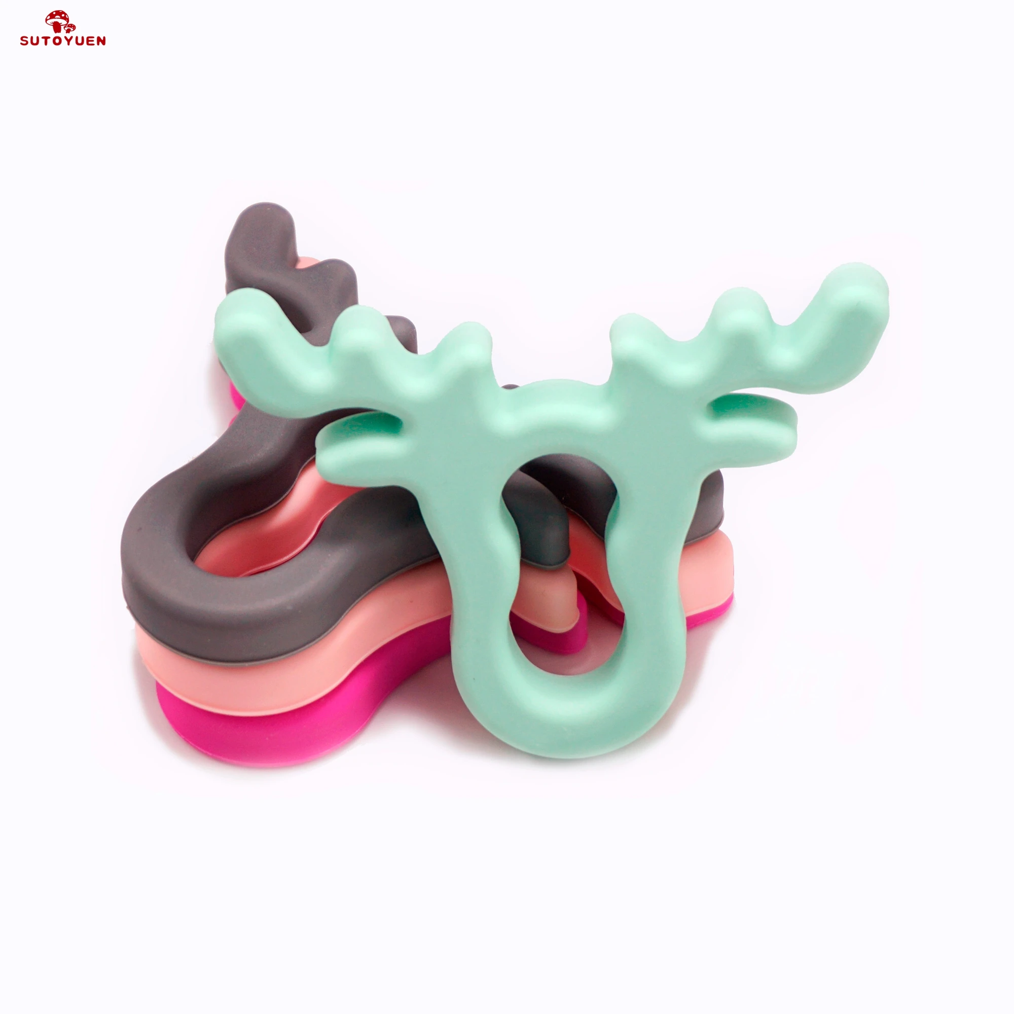 20pc BPA Free Silicone Beads Antlers Teether DIY Animal Teething Pendant Sensory Toy Accessories Food Grade Baby Teethers