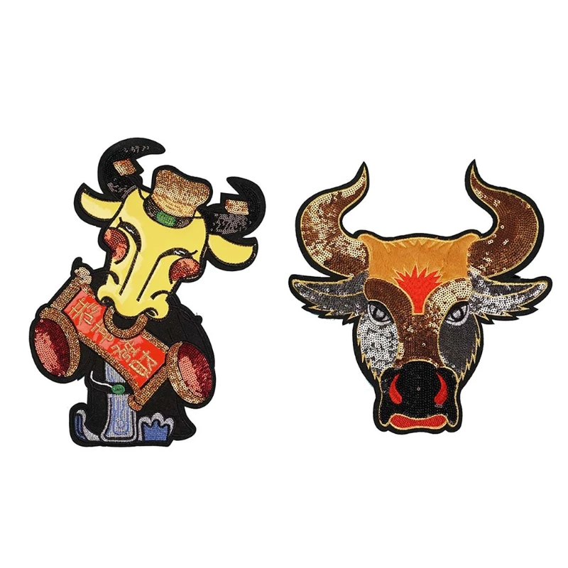 

Sequins Cattle Embroidered Patch Iron On or Sew On Patches Appliques for Clothes