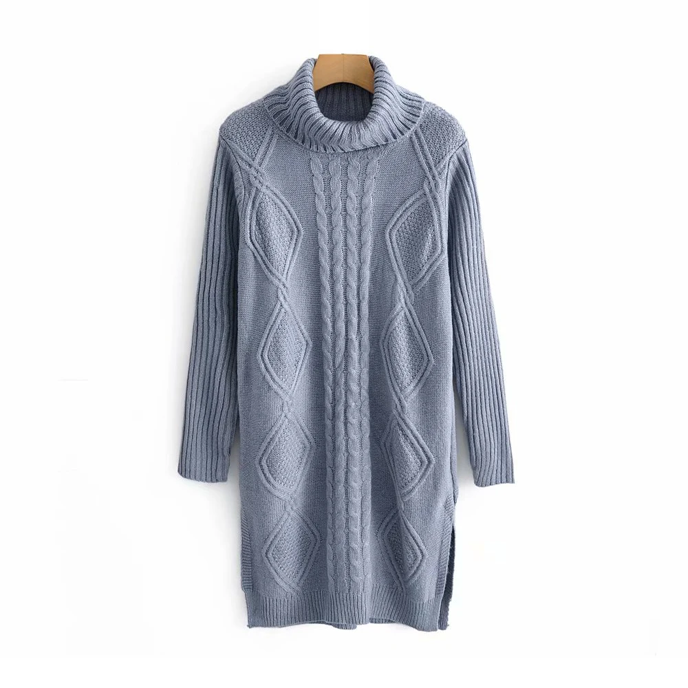 Elegant women sweater dress turtleneck ribbed long knitted autumn fashion lady split geometry knitwear female feminine sweaters | Женская