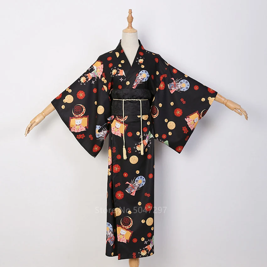 

Asian Traditional Clothing Kimono Obi Set Baby Girls Women Festival Party Fancy Streetwear Elegant Printed Cardiagn Belt Outfits