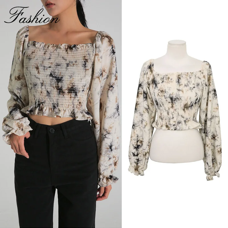 Женская укороченная одежда в стиле ретро с цветочным принтом топ расклешенными