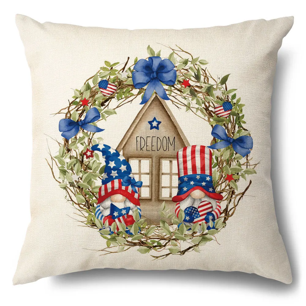 

4pcs Gnome Pillow Covers 4th of July Sunflower Cotton Linen Pillowcases Farmhouse Summer Decorations for Sofa Couch VJ-Drop
