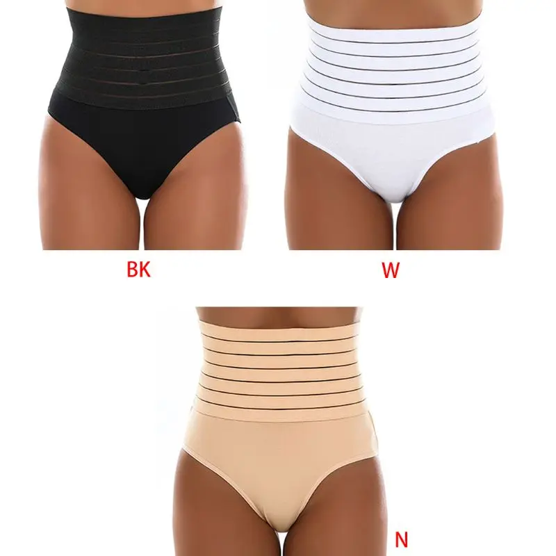 

Womens High Waist Tummy Control Panties Seamless Striped Butt Lifter Body Shaper X3UE