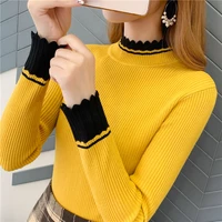 autumn and winter new womens half high neck color matching slim bottomed sweater short tight sweater pullover