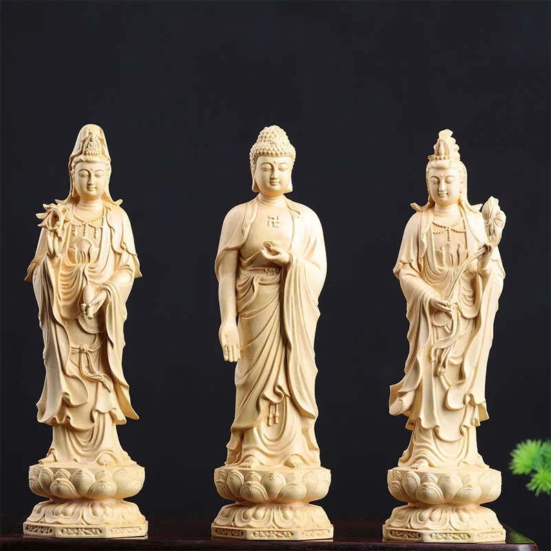 

Mercy Goddess Guanyin Buddha Statue solid wood small Buddha statue home decoration craft statue Collectible West Three Saints