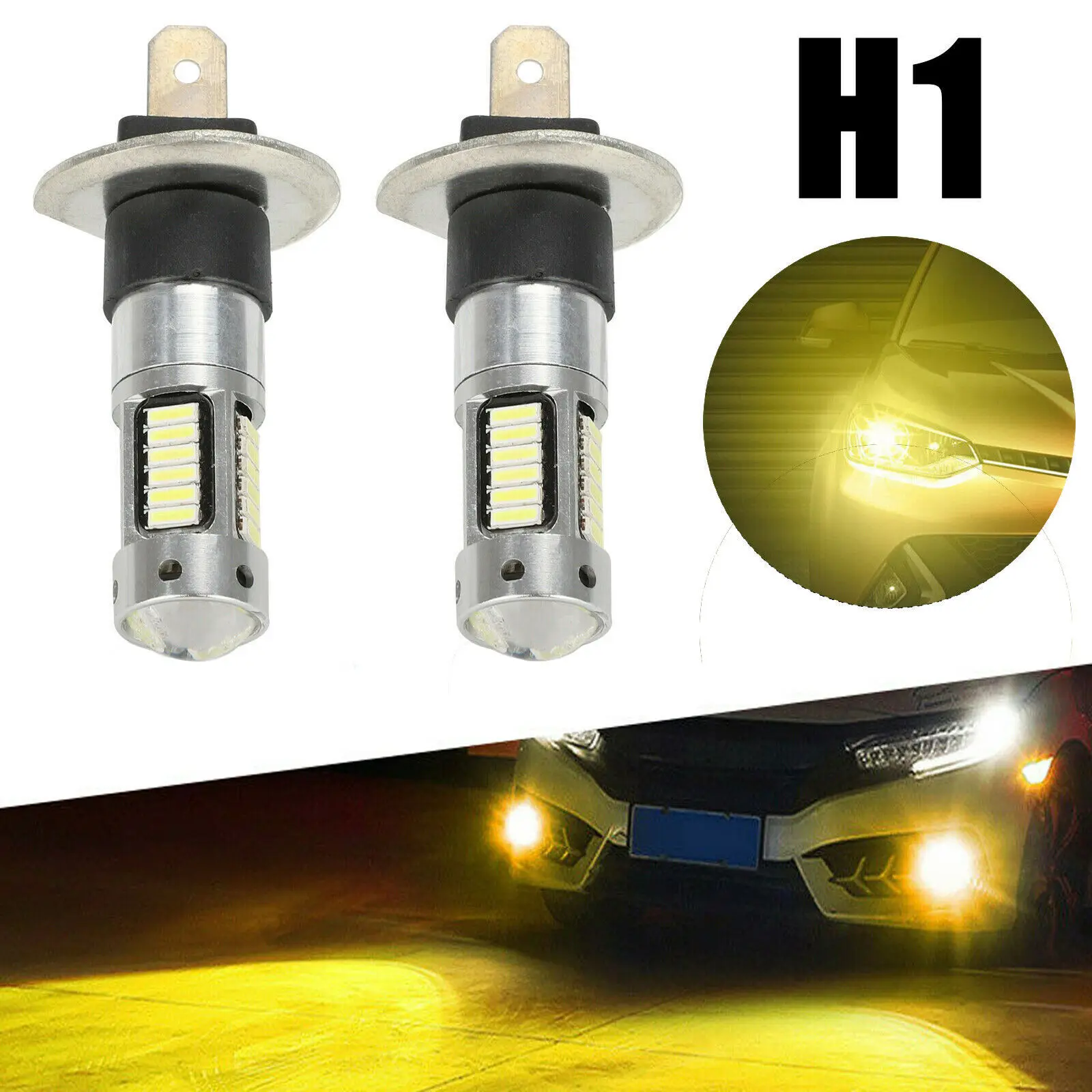

DC 12V To 24V 4Pcs H1 3000K Yellow Amber 100W LED Conversion Bulbs Kit Fog Driving Light DRL H1 LED Bulbs