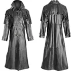 Мужские готические кожаные куртки, длинное пальто из искусственной кожи, однотонное пальто, куртка из искусственной кожи, куртка, размера плюс