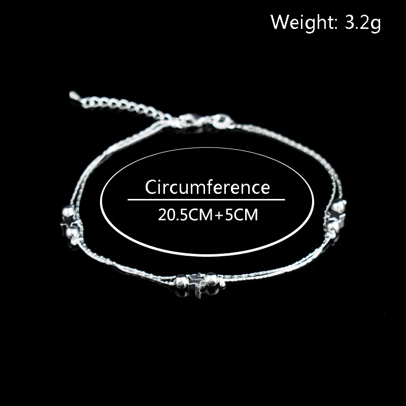 Двухслойная цепочка-ножной браслет для женщин амулет в форме сердца и звезды