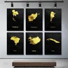 C086 Афганистан, Таиланд, Бразилия, Золотая карта города, холст, роспись, постеры, HD печать, Картина Настенная Искусство, декор гостиной, комнаты