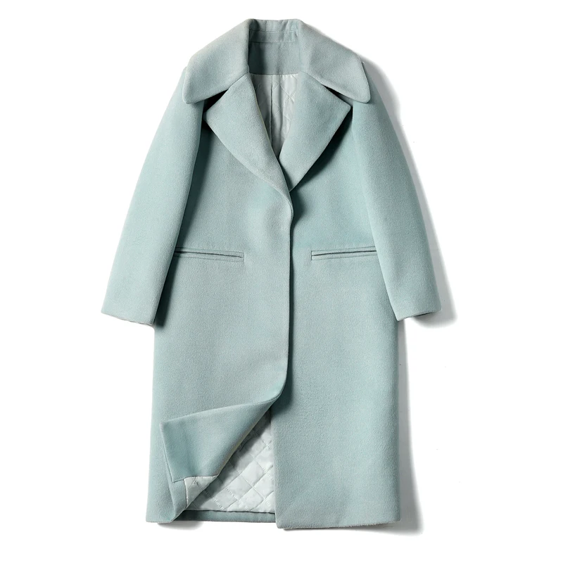 

Solid color wool coat high-end boutique women coat women Autumn Winter new long section chic thick warm wool coat women