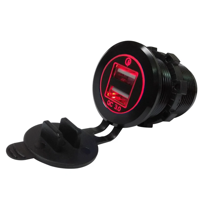 DIY QC 3,0 Автомобильное зарядное устройство Quick Charge 3,0 адаптер с двумя usb-портами 35 Вт для мобильных устройств 7075 корпус из авиационного алюминия синий светильник - Название цвета: Black Red